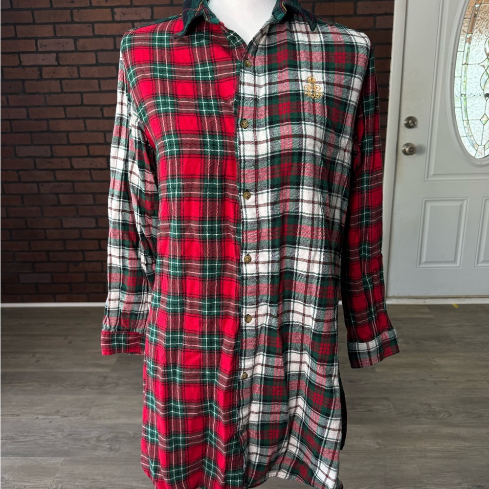 Lauren Ralph Lauren Patchwork Plaid Crest Flannel Tunic‎ Shirt Women’s M